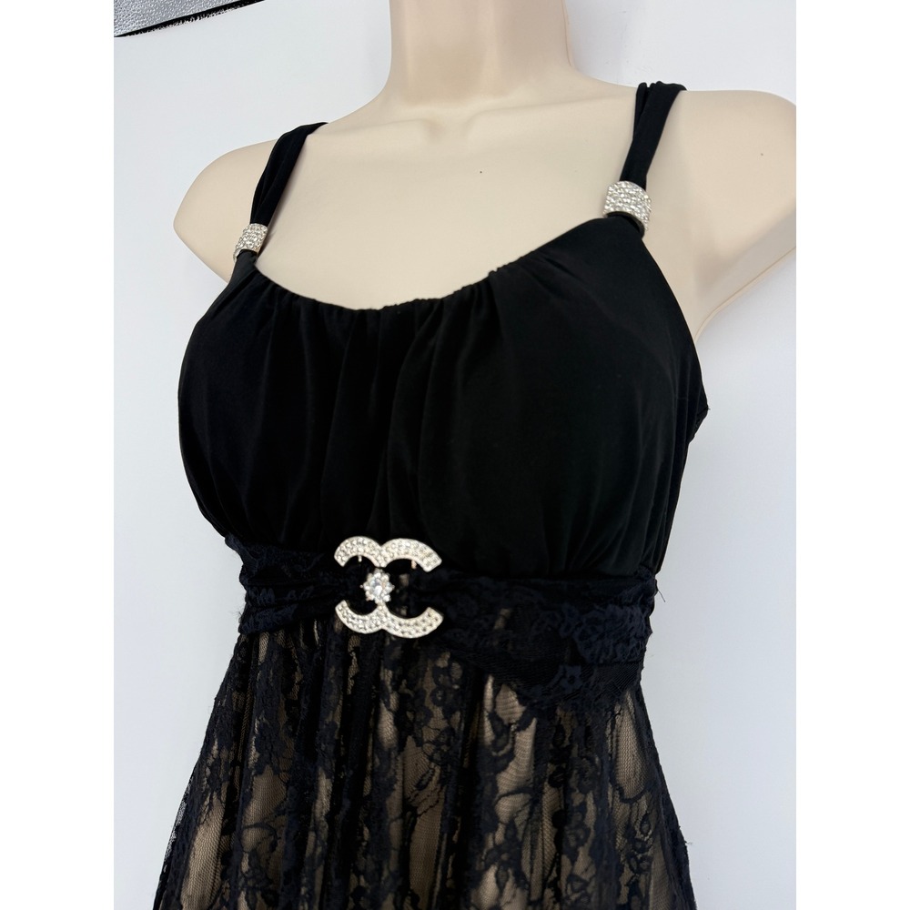 Dark Lace Floral Babydoll Dress‎ M Coquette Fairy Grunge Y2K - Picture 2 of 10